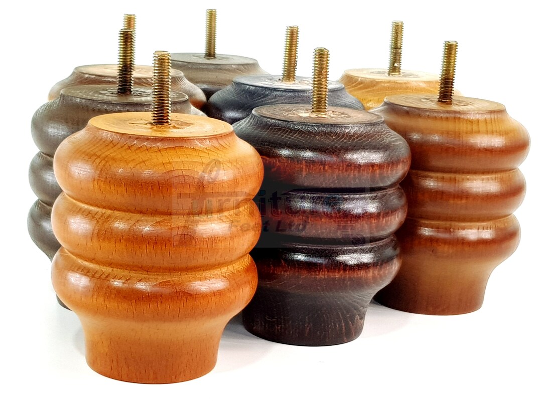 Solid Wood Turned Furniture Legs Replacement Bun Feet 100mm High