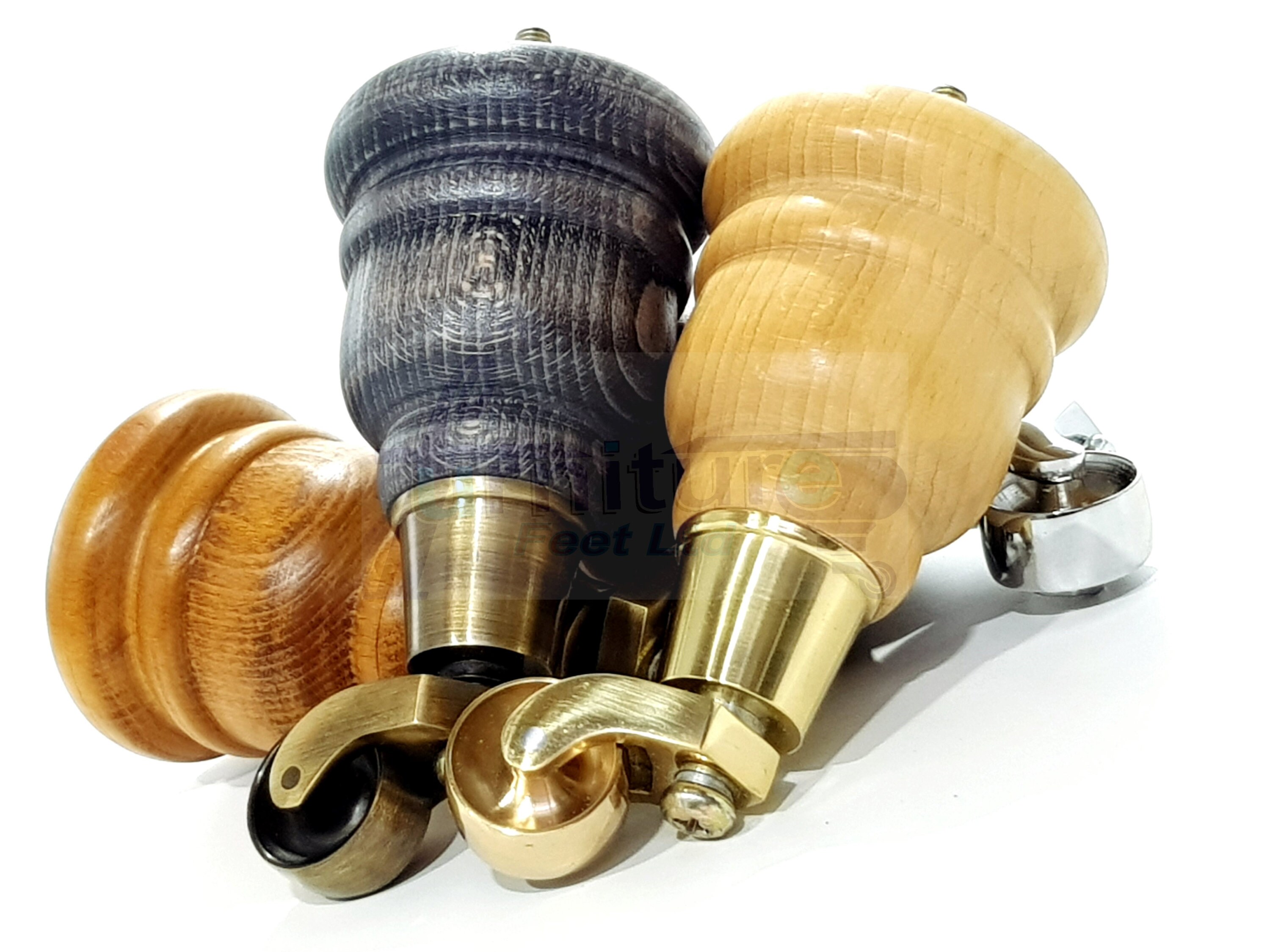 Solid Wood Replacement Furniture Feet 2 With Brass Castors 2 Etsy