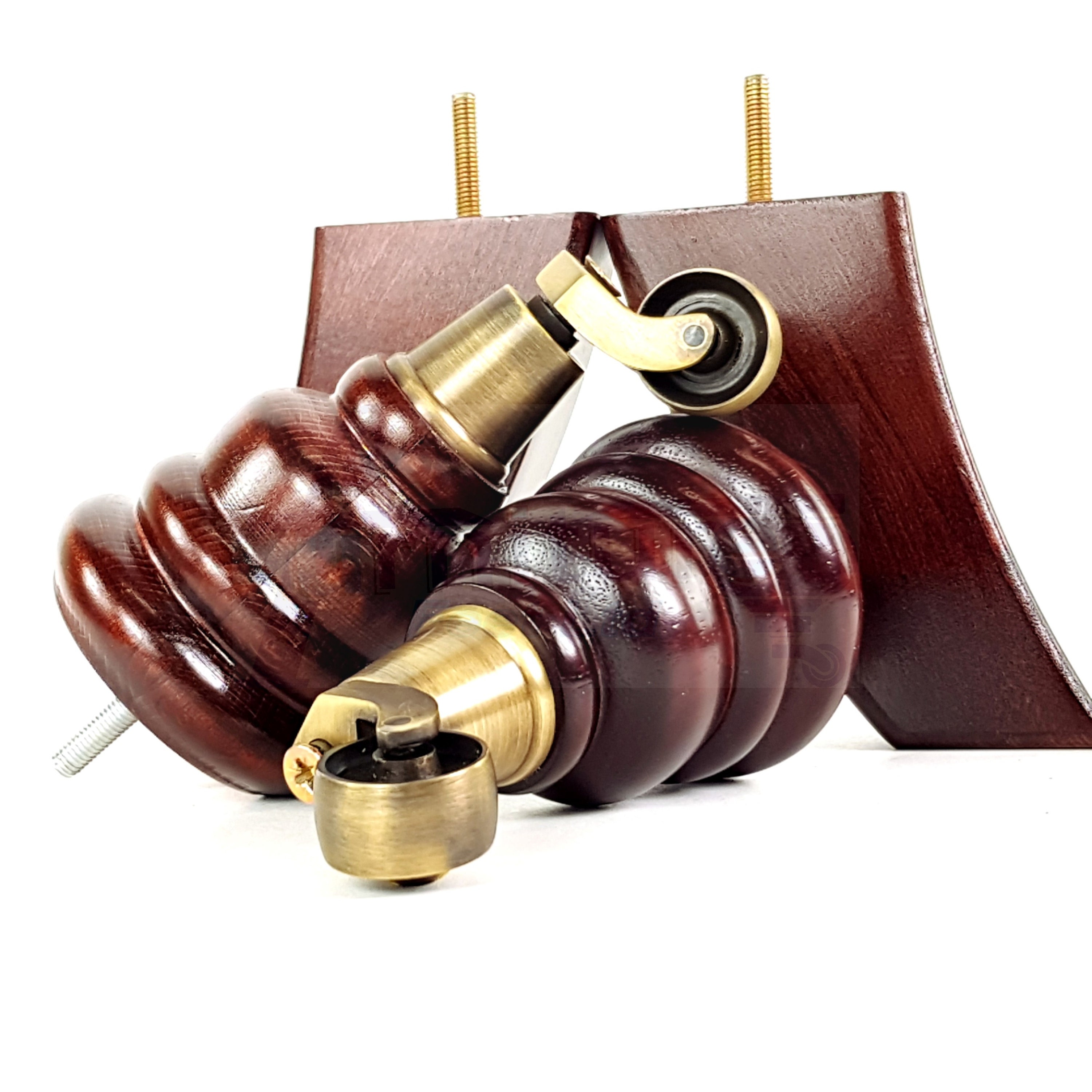 Solid Wood Furniture Feet 2 With Antique Brass Castors 2 Etsy