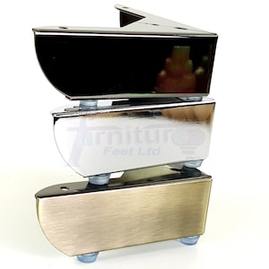 4 Patas de esquina para muebles de 50 mm de alto, de metal, de latón y cromo, para sofás, sillas, taburetes, armarios y camas, autofijables y pretaladradas.