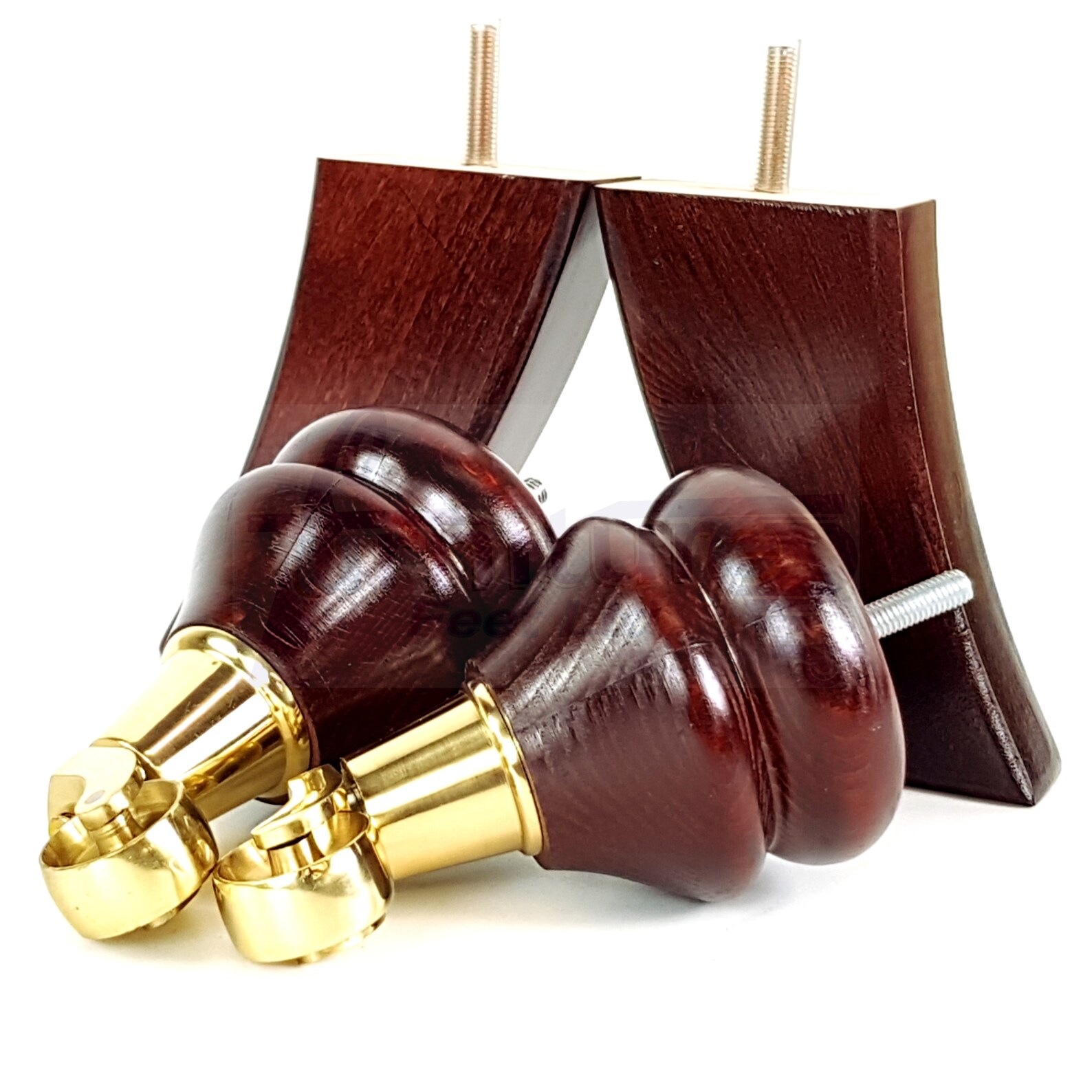 Solid Wood Furniture Feet 2 With Brass Castors 2 Curved Back Etsy