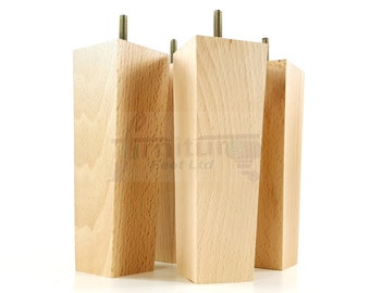 Wooden Furniture Leg Square Replacement Block Tapered Feet 100mm to 240mm High Natural Laqcuer M8 Sofa Chairs Stools Cabinets Beds 4 Legs