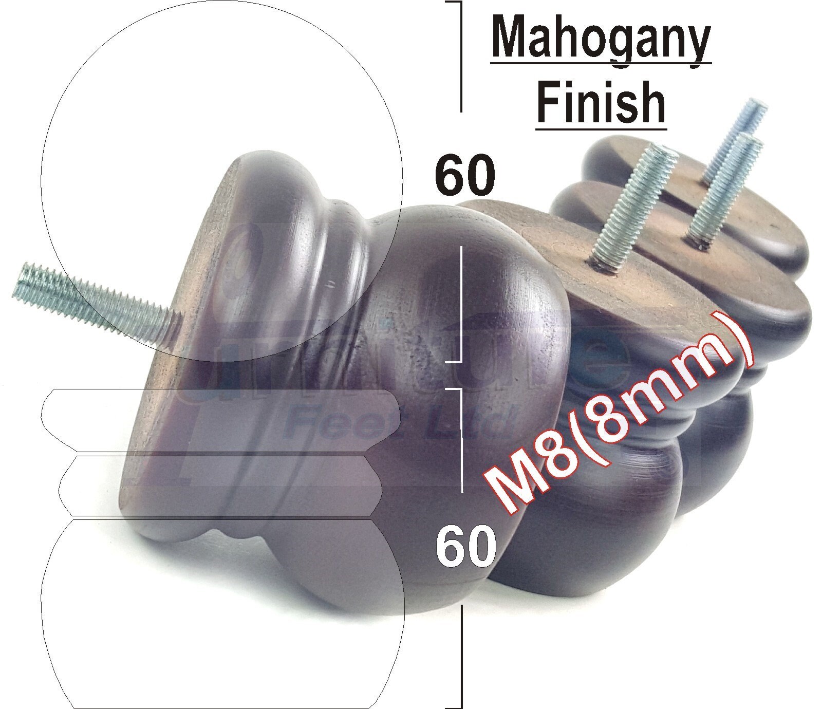 Solid Wood Bun Feet Replacement Turned Furniture Legs 60mm Etsy UK