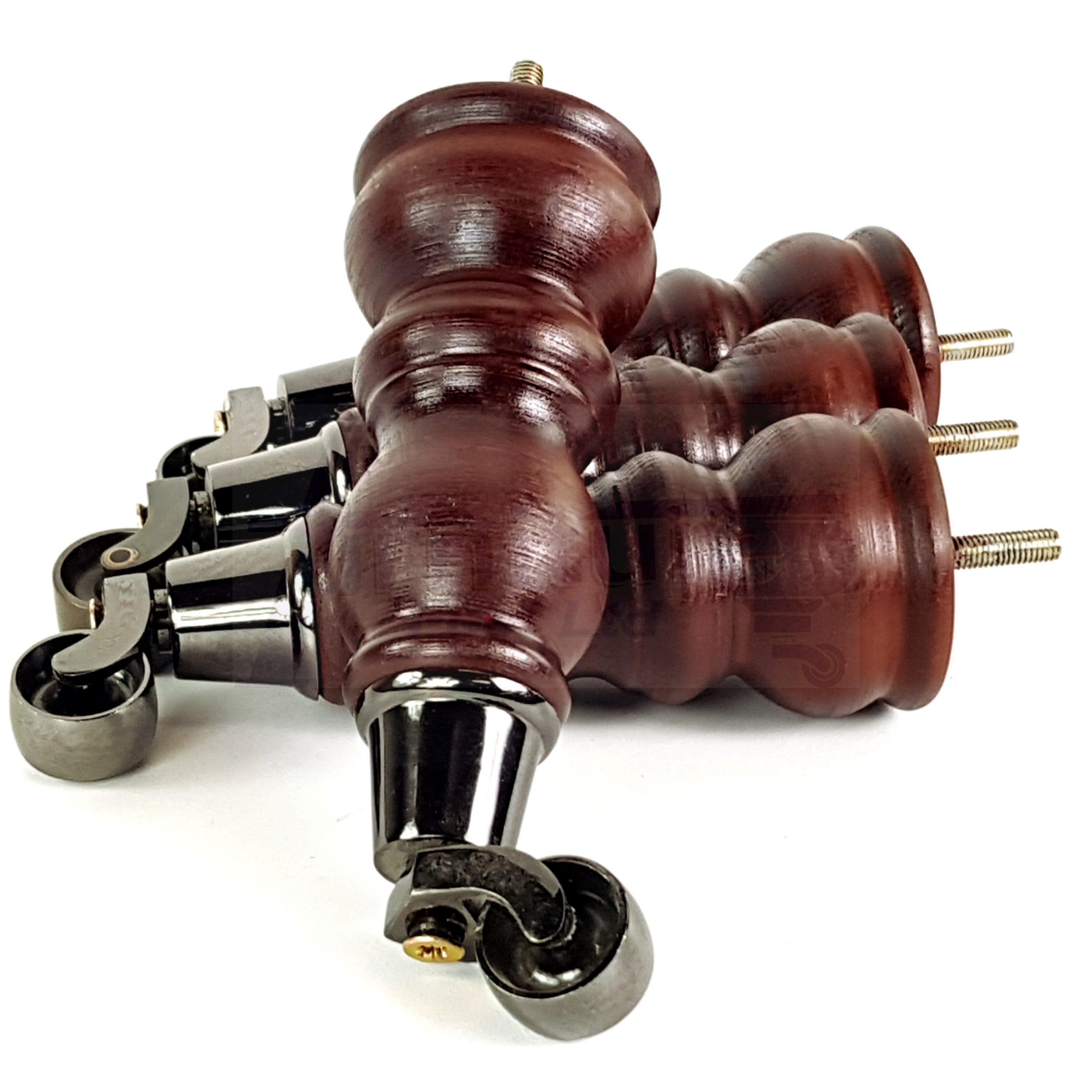 Solid Wood Furniture Feet With Black Chrome Castors Set of 4 Etsy