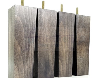 4 Wooden Furniture Feet Square Replacement Block Tapered Legs 100m - 240mm High M8 Black Washed Sofa Chairs Stools Cabinets Beds