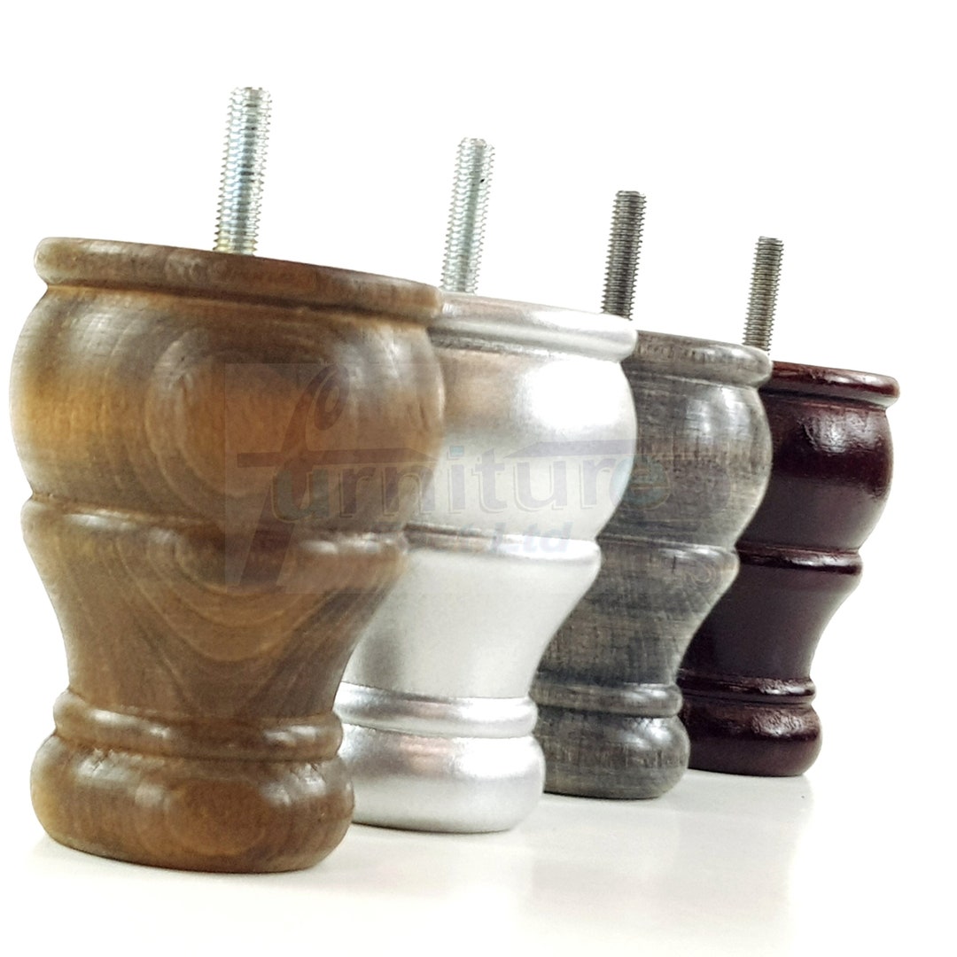 4 Solid Wood Turned Bun Feet Round Replacement Furniture Legs Etsy