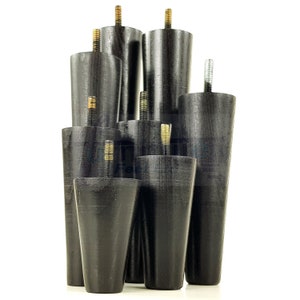 4x Solid Wooden Furniture Feet 80mm to 240mm High Black Finish Retro Replacement Legs M10(10mm) Sofa Chairs Stools Cabinets Sofas Beds