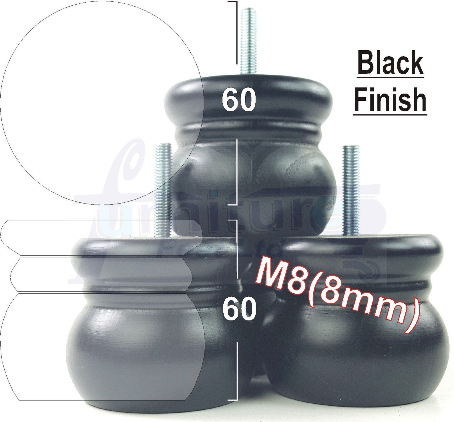 Solid Wood Bun Feet Replacement Turned Furniture Legs 60mm Etsy UK