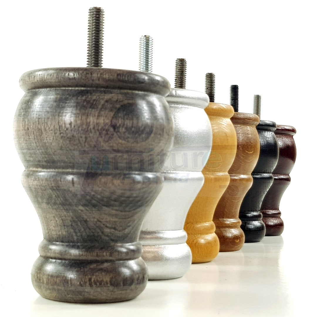 4 Solid Wood Turned Bun Feet Round Replacement Furniture Legs Etsy