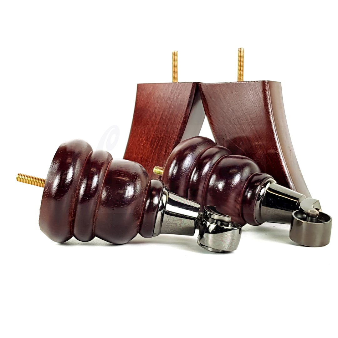 Solid Wood Mahogany Furniture Feet 2 With Black Chrome Castors Etsy