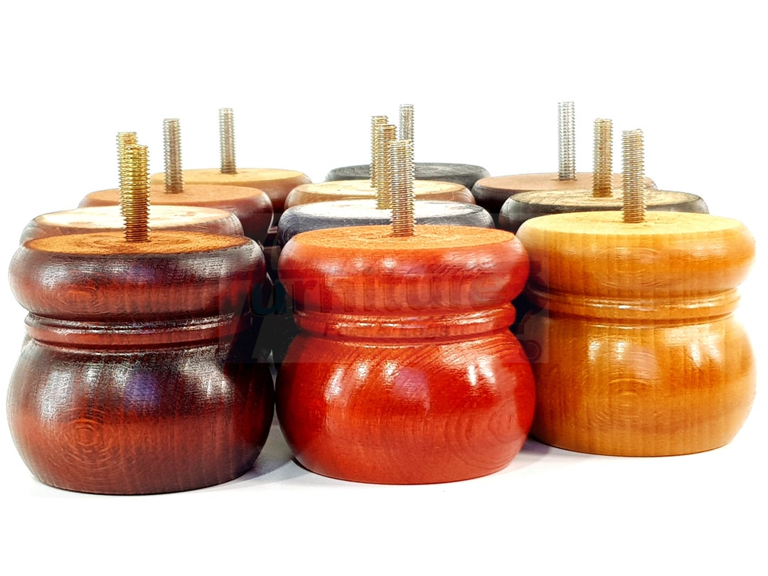 Solid Wood Bun Feet Replacement Turned Furniture Legs 60mm High