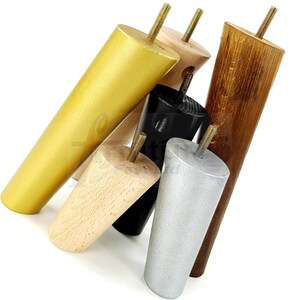 4 Massivholz Möbel Füße Ersatz Mid Century abgewinkelte Retro Beine 100mm Hoch M8 Verschiedene Farben Sofa Stühle Hocker Schränke Betten