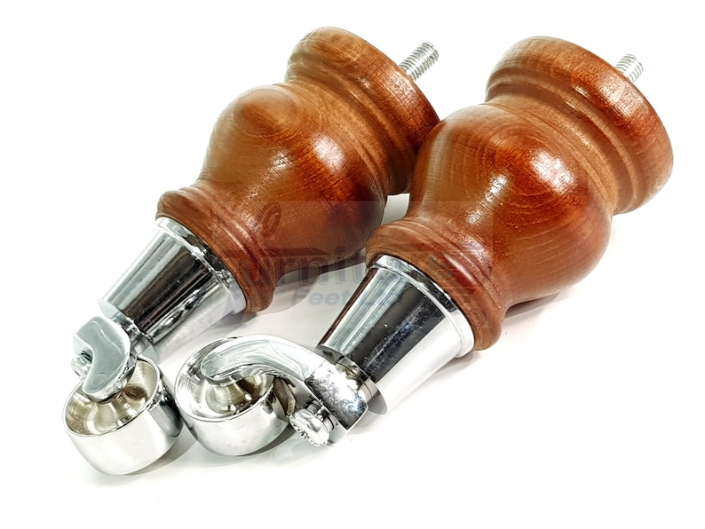 Solid Wood Furniture Feet With Castors Set of 4 Legs 140mm Etsy