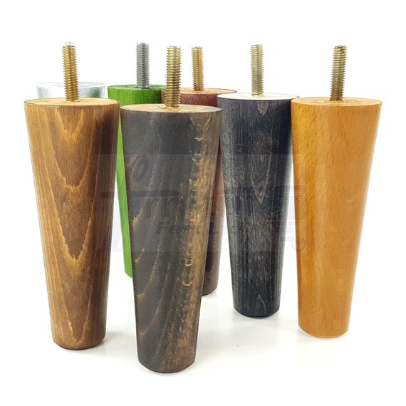 4 Tapered Solid Wood Turned Furniture Legs Replacement Mid Century