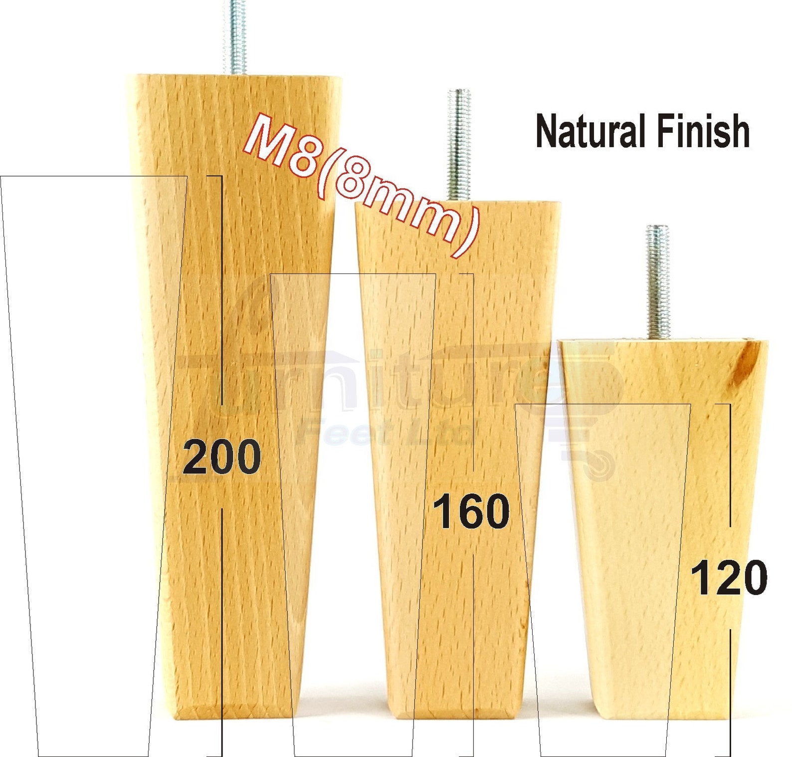 Natural Solid Wood Furniture Feet Replacement Legs 120mm to Etsy UK