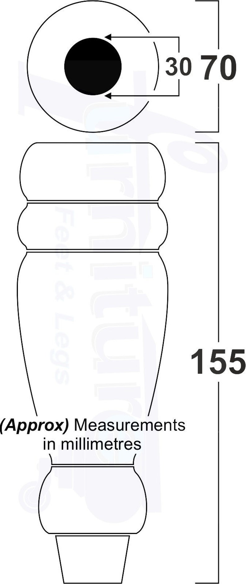 May include: A black and white line drawing of a vase with a round top and a wide base. The vase is 7 inches tall and 3 inches wide. (Approx) Measurements in millimeters.