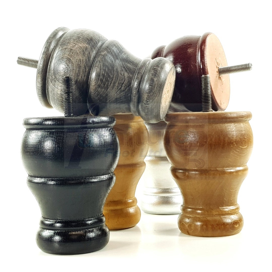 4 Solid Wood Turned Bun Feet Round Replacement Furniture Legs Etsy