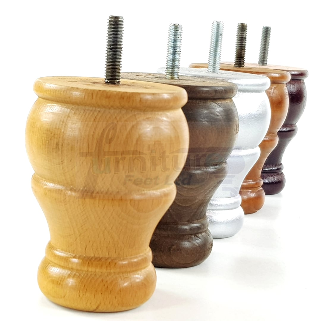 4 Solid Wood Turned Bun Feet Round Replacement Furniture Legs 100mm