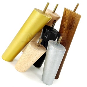 4 Massivholz Möbelfüße Ersatz Mid Century Retro abgewinkelte Beine 120mm Hoch M8 Verschiedene Farben Betten Sofa Stühle Hocker Schränke