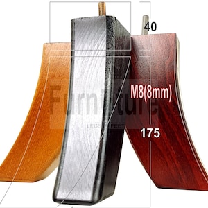 2x gebogen houten poten Massief houten meubelpoten set van 2 vervangende poten 175 mm hoog voor bank, stoelen, krukken Banken krukken bedden M8(8 mm)