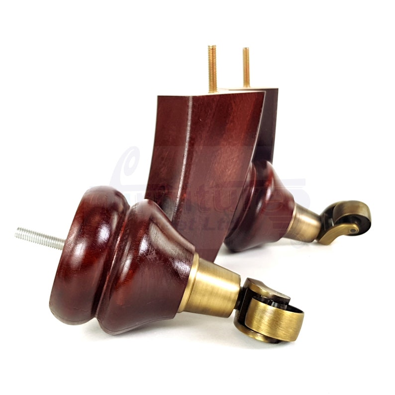 Solid Wood Furniture Feet 2 With Antique Brass Castors 2 Etsy UK