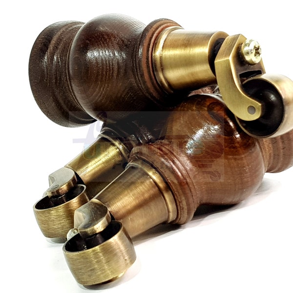 4 Solid Wood Replacement Furniture Feet Antique Brown Legs With Antique Brass Castors 140mm High For Sofas Chairs Stools Cabinets & Beds M8