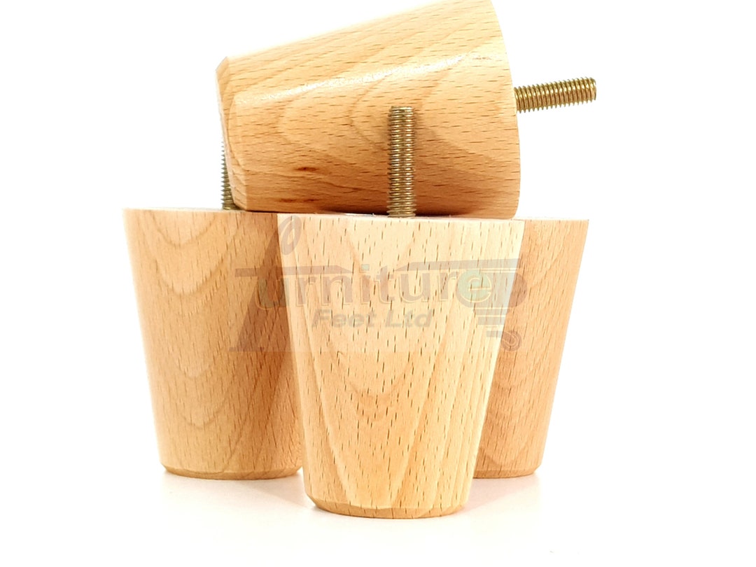 Furniture Legs Round Wood Bun Feet 75mm High Mid Century Retro
