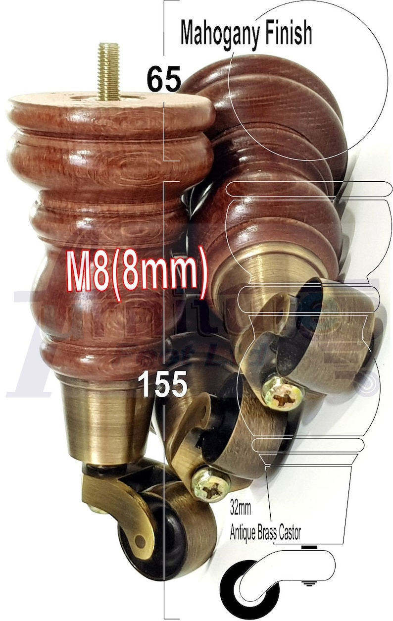 2 Solid Wooden Feet With Antique Castors Legs 155mm High Sofas Etsy
