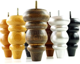 4 Solid Wood Furniture Legs Replacement Turned Bun Feet 155mm High Chairs Stools Sofa's Beds Settee Cabinets M8