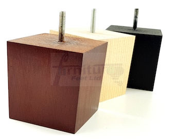 Solid Wooden Furniture Legs Replacement Feet 90mm High Multiple Colours  For Chairs Stools Sofa&#39;s Beds Settee & Cabinets M8(8mm) Set of 4