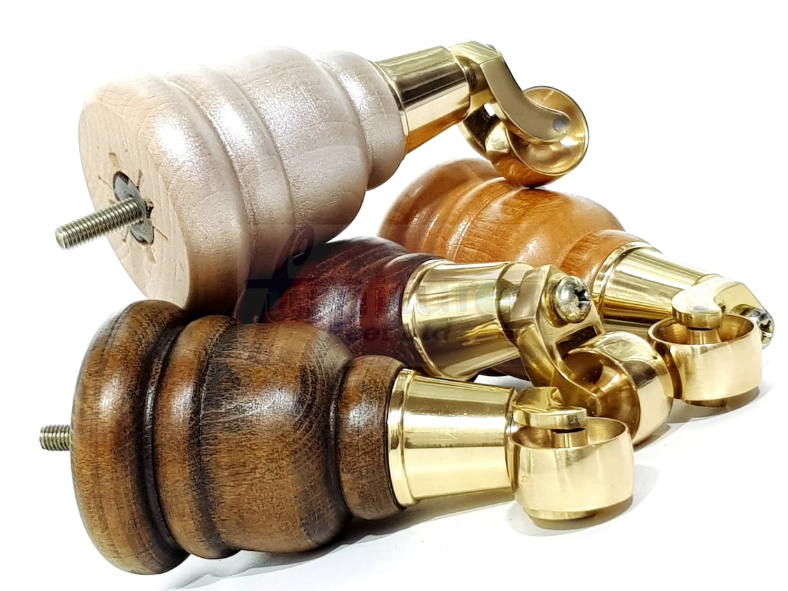 Solid Wood Replacement Furniture Feet 4 Legs With Brass Etsy