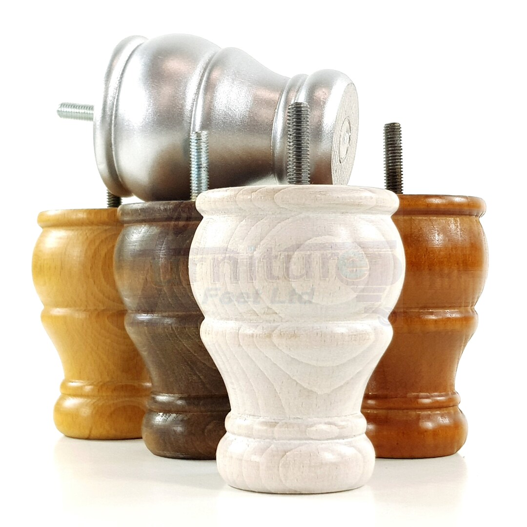 4 Solid Wood Turned Bun Feet Round Replacement Furniture Legs 100mm