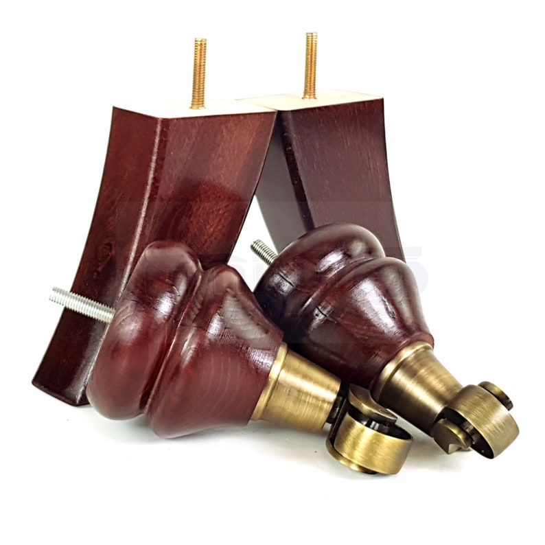 Solid Wood Furniture Feet 2 With Antique Brass Castors 2 Etsy UK