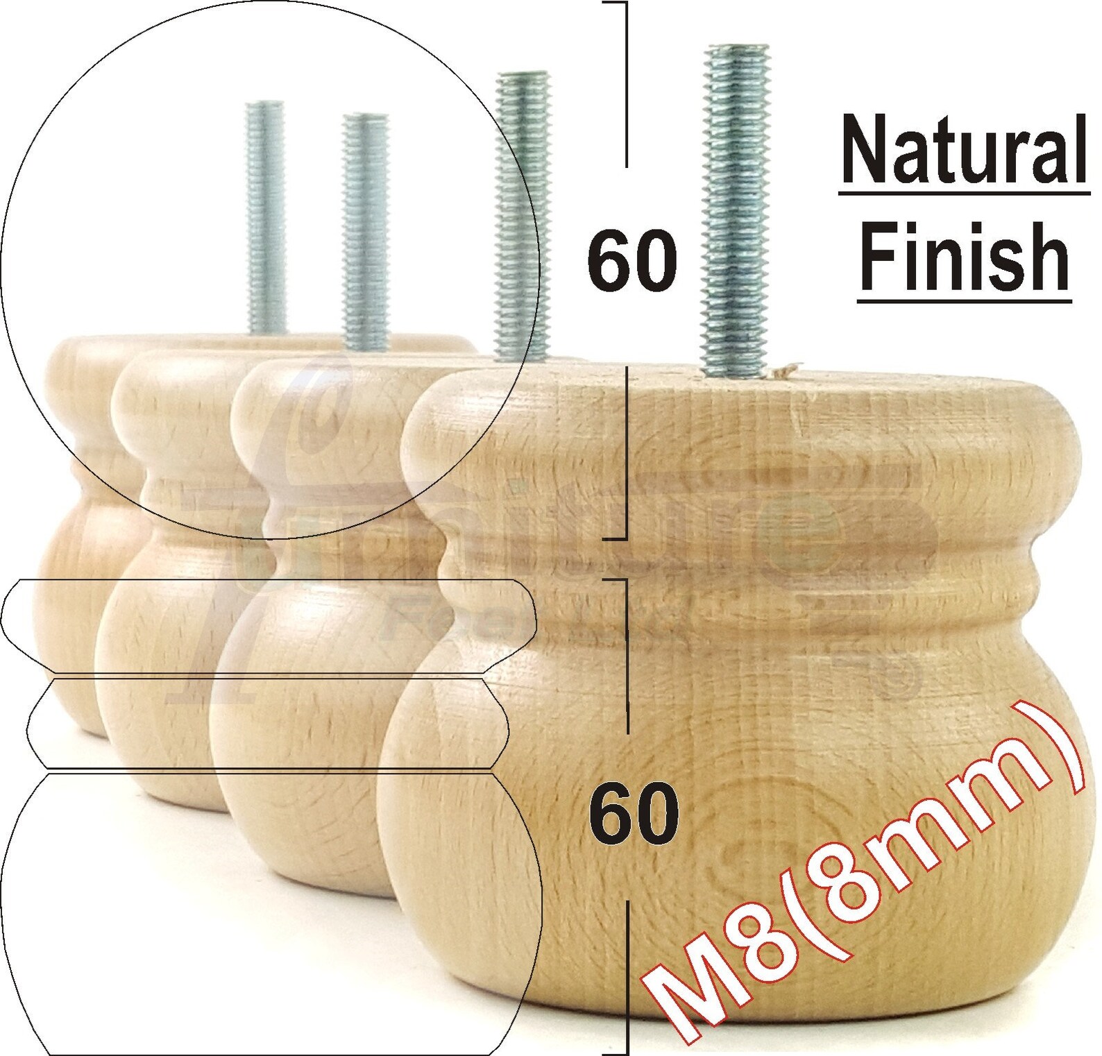 Solid Wood Bun Feet Replacement Turned Furniture Legs 60mm Etsy UK