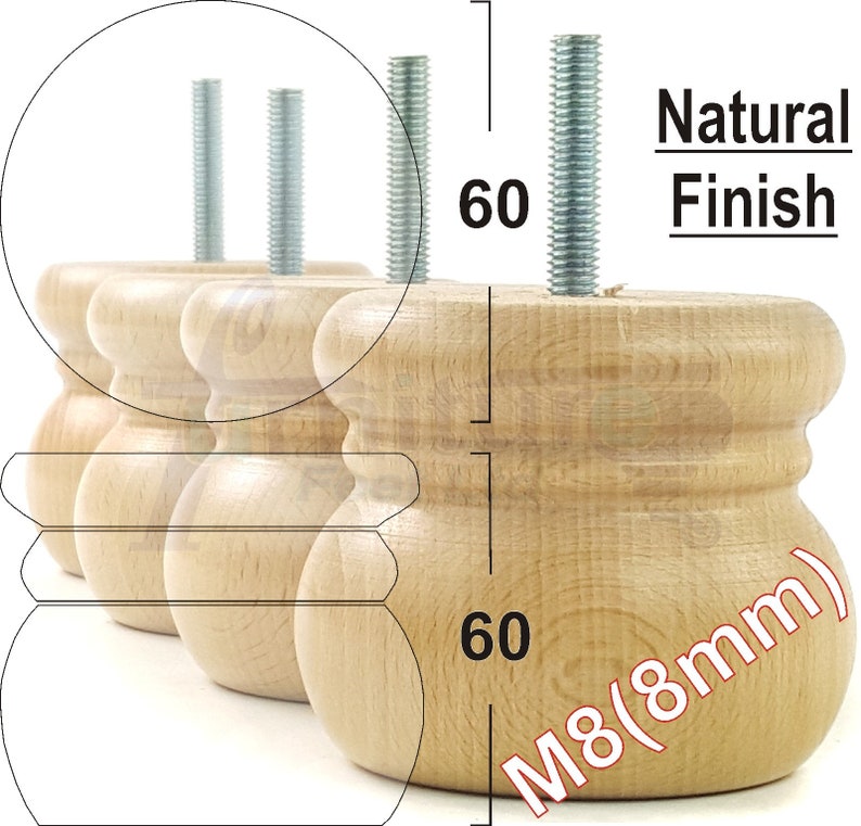Solid Wood Bun Feet Replacement Turned Furniture Legs 60mm Etsy UK