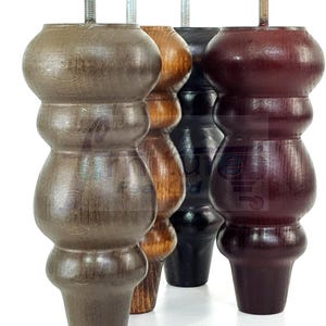 Solid Wood Turned Furniture Legs Replacement Feet 200mm High Multiple Colours For Chairs Stools Sofa Beds Settee & Cabinets M8(8mm) Set of 4