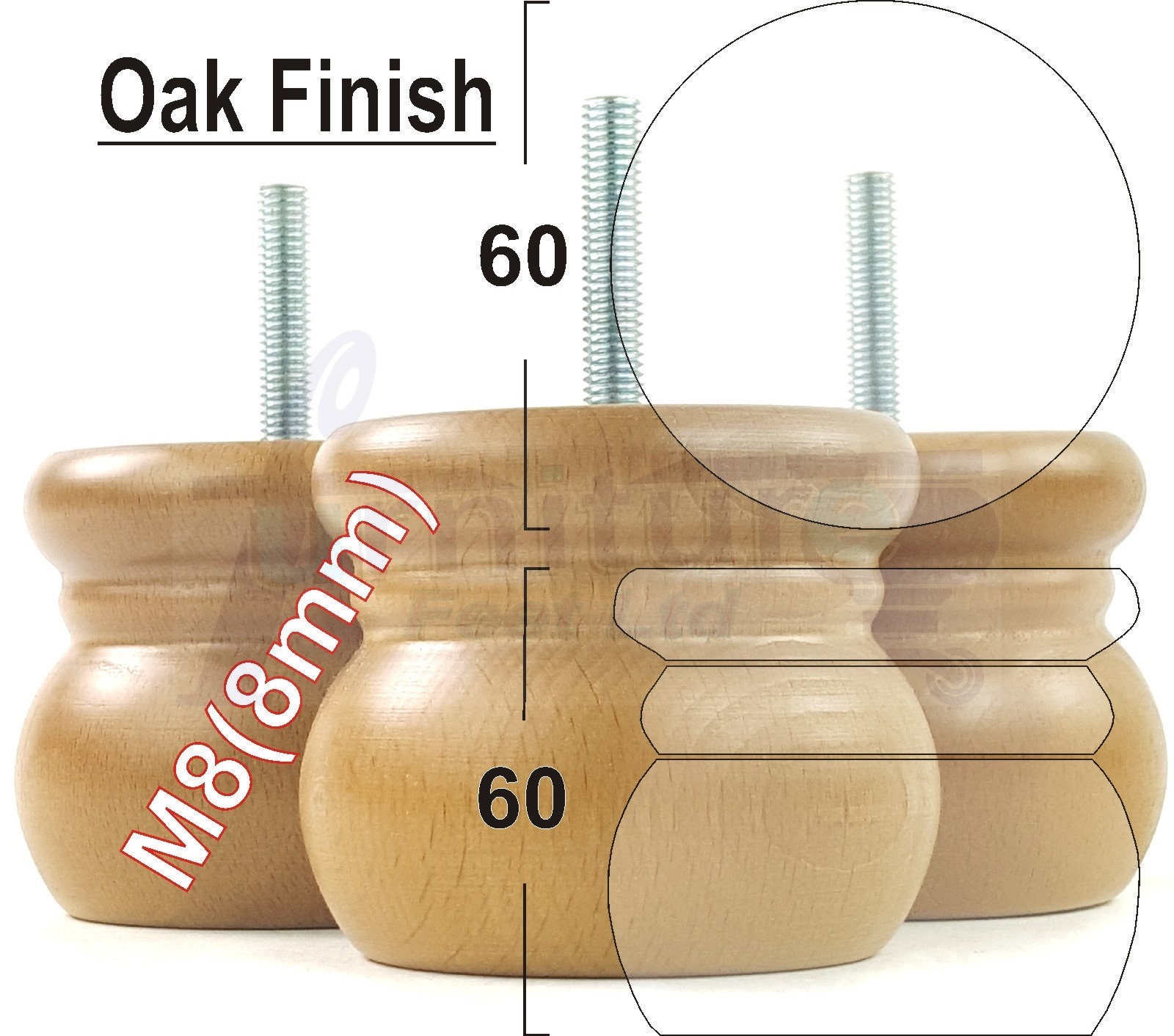 Solid Wood Bun Feet Replacement Turned Furniture Legs 60mm Etsy UK