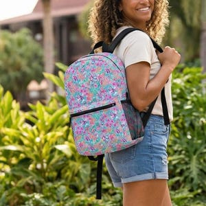Bright Tropical Bloom - Goofy & Pluto - Backpack with Multiple Pockets (Made in USA)
