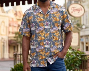 Lady & The Tramp Sketched - Disney Men’s Button Down Shirt 2XS-6XL (Unisex, Made in USA)