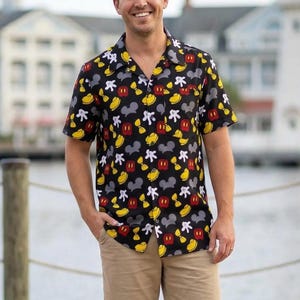 mickey mouse dress shirt mens Amazon.com: Disney Men's Mickey & Friends Camp Shirt  Retro All-Over Print  Button-Down | Mickey, Minnie, Donald & Daisy