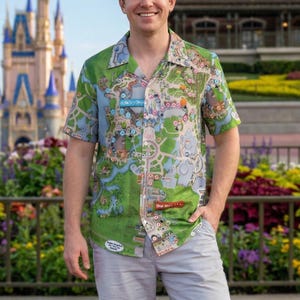 Magic Kingdom Map - Disney Men’s Button Down Shirt 2XS-6XL (Unisex, Made in USA)