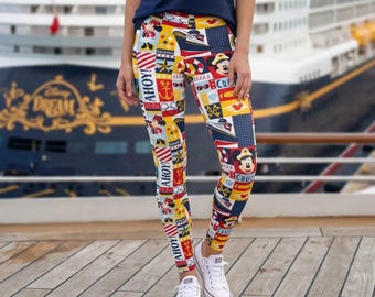 Disney Cruise Patchwork - Disney Inspired Women's Full Length Leggings (Made in USA)