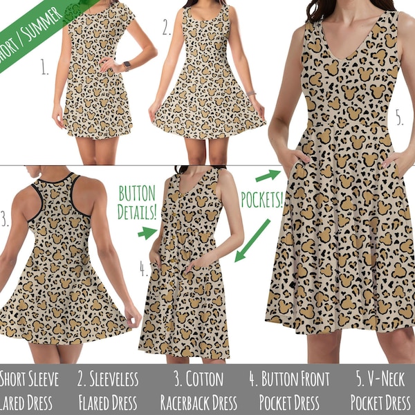 Mouse Ears Animal Print - Theme Park Inspired Dress in Xs - 5XL - Short Length Styles - RUSH AVAIL!