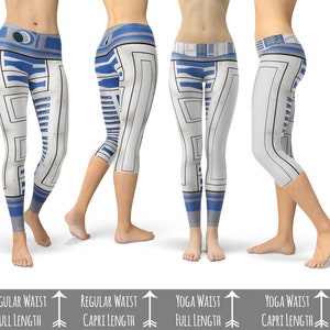 Little Blue Droid SW Space Wars R2D2 inspired Leggings in Capri or Full Length, Sports Yoga Winter Styles in Sizes Xs 5XL image 1