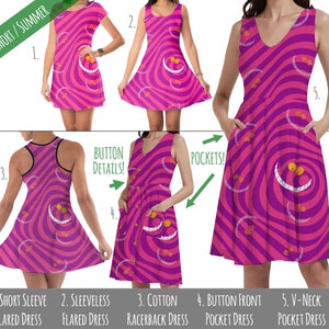 Cheshire Cat Theme Park Inspired - Dress in Xs - 5XL - Short Length Styles - RUSH AVAIL!
