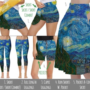 Van Gogh Starry Night - Disney Inspired Women's Bottoms in Sizes Xs - 5XL - Skort Leggings Shorts Pocket Skirt - RUSH AVAIL!