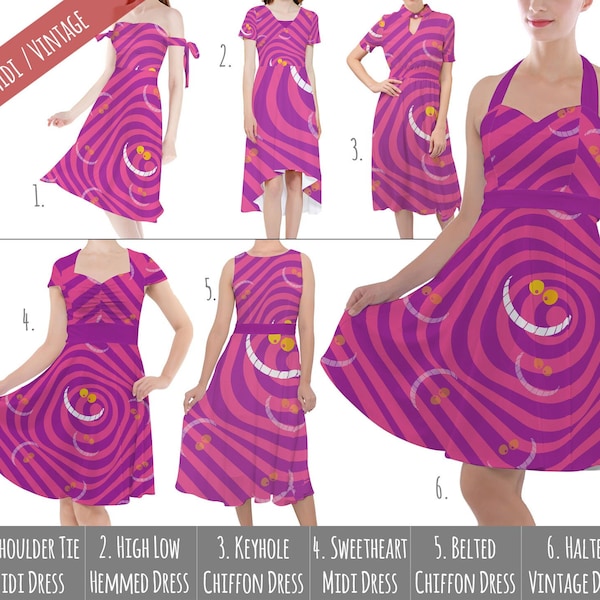 Cheshire Cat - Theme Park Inspired Midi Dress in XS - 5XL - Vintage Retro Inspired