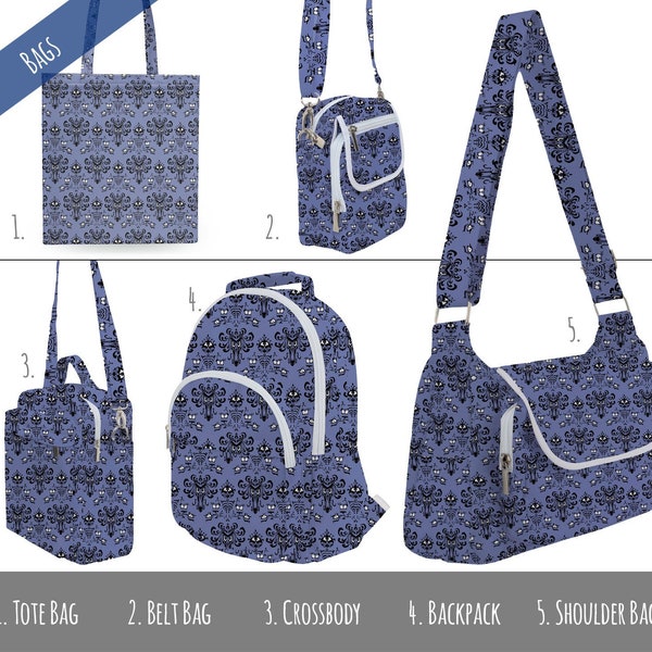 Haunted Mansion Wallpaper - Freizeitpark inspirierte Taschen - Tote, Gürteltasche, Crossbody, Rucksack oder Schultertasche - RUSH AVAIL!