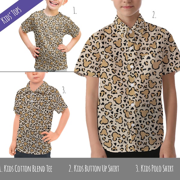 Mouse Ears Animal Print - Theme Park Inspired Kids' Tops - Children's Button Up Shirt, Polo Shirt, or T-shirt - RUSH AVAIL!