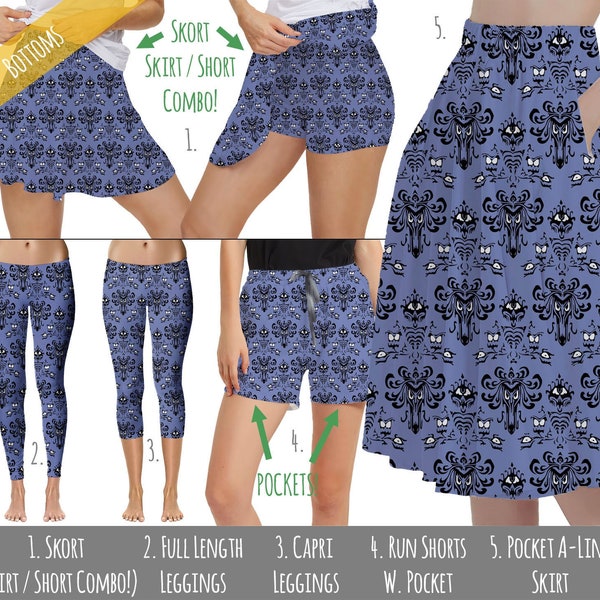 Haunted Mansion Wallpaper – Disney inspirierte Damenunterteile in den Größen Xs – 5XL – Skort Leggings Shorts Taschenrock – RUSH AVAIL!